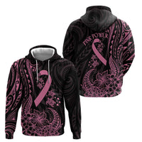 Polynesian Pink Power Hoodie Breast Cancer Ribbon Turtle and Flowers