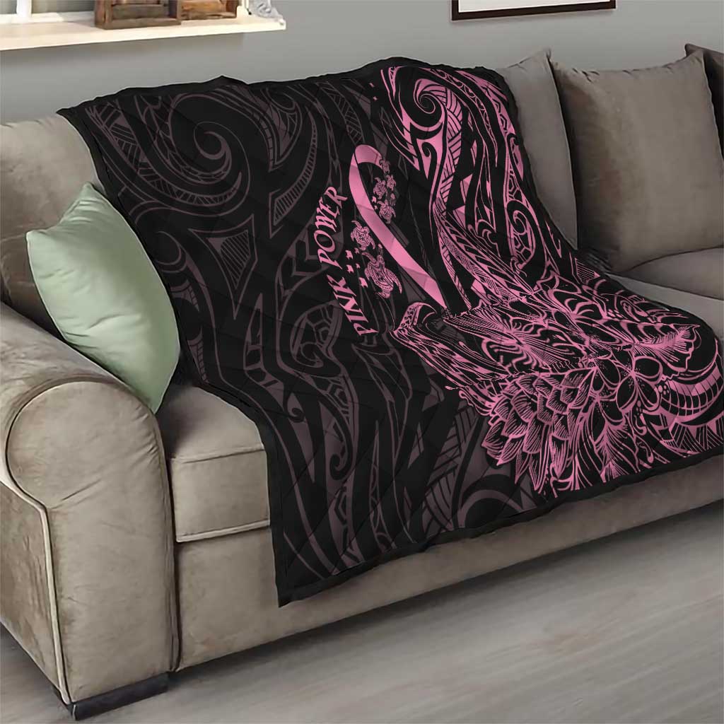 Polynesian Pink Power Quilt Breast Cancer Ribbon Turtle and Flowers