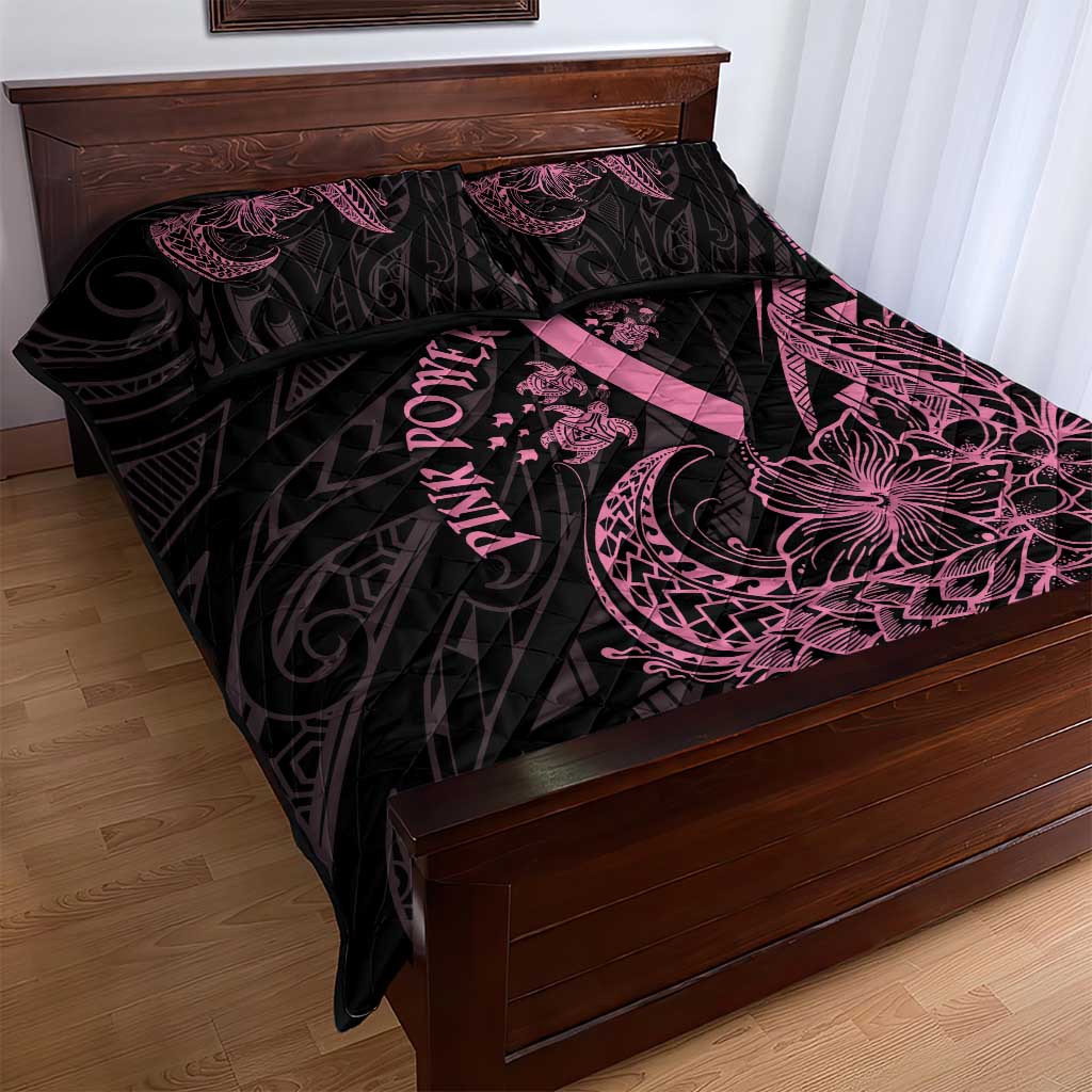 Polynesian Pink Power Quilt Bed Set Breast Cancer Ribbon Turtle and Flowers