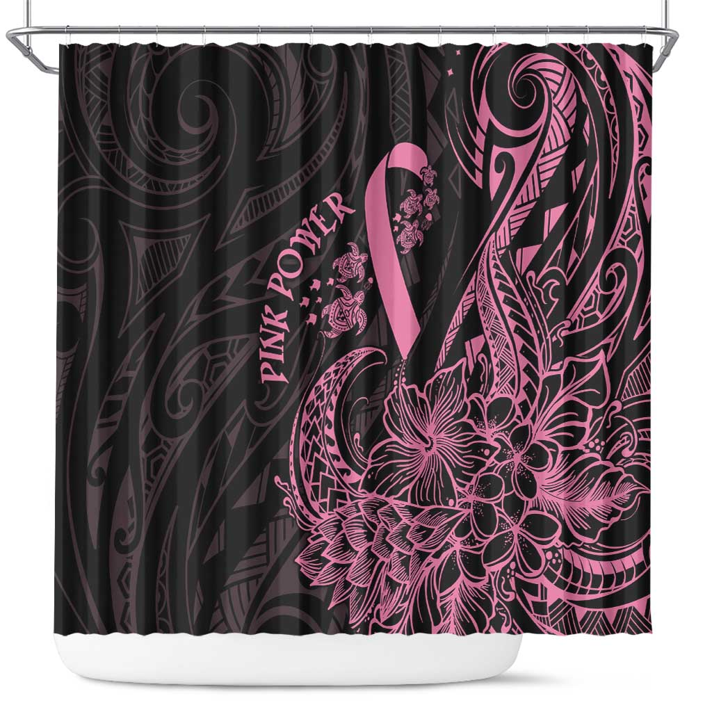 Polynesian Pink Power Shower Curtain Breast Cancer Ribbon Turtle and Flowers LT7 Pink - Polynesian Pride