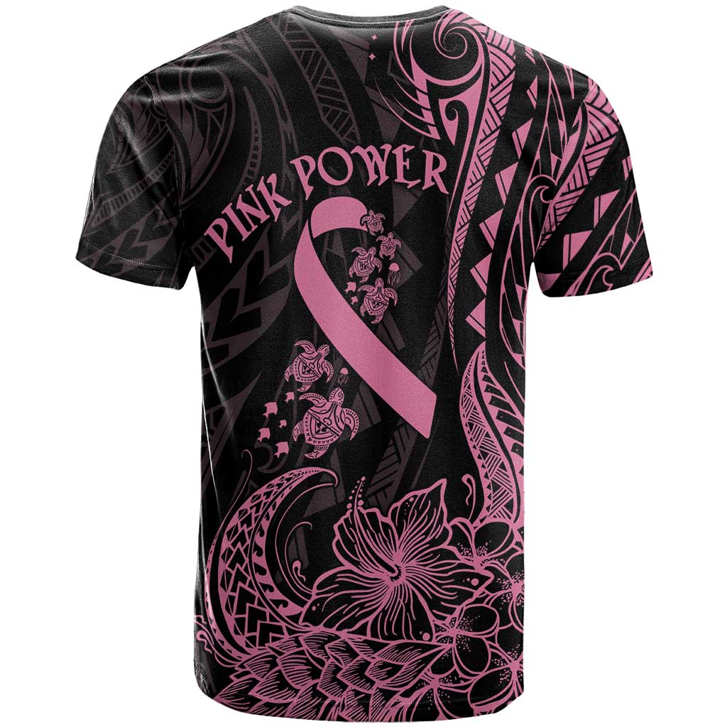 Polynesian Pink Power T Shirt Breast Cancer Ribbon Turtle and Flowers