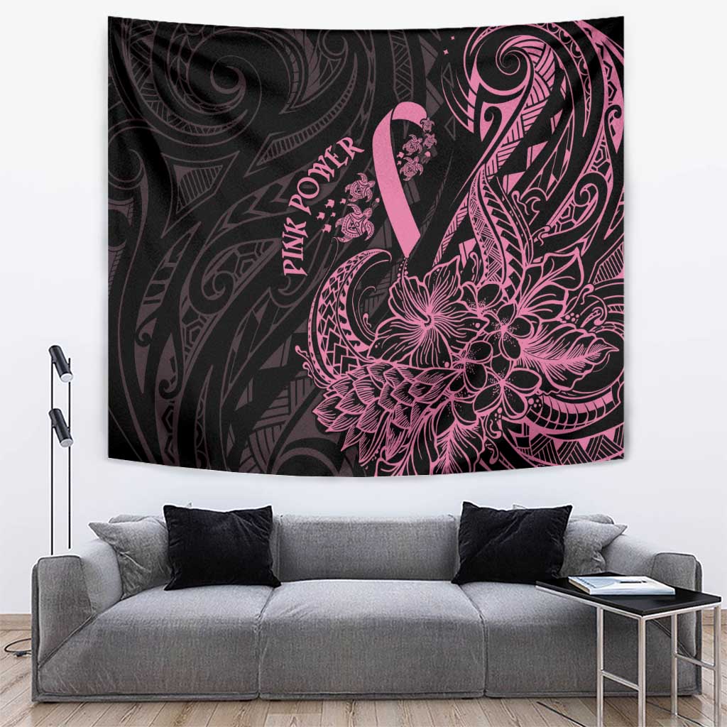 Polynesian Pink Power Tapestry Breast Cancer Ribbon Turtle and Flowers LT7 Pink - Polynesian Pride