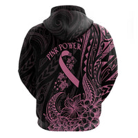 Polynesian Pink Power Zip Hoodie Breast Cancer Ribbon Turtle and Flowers