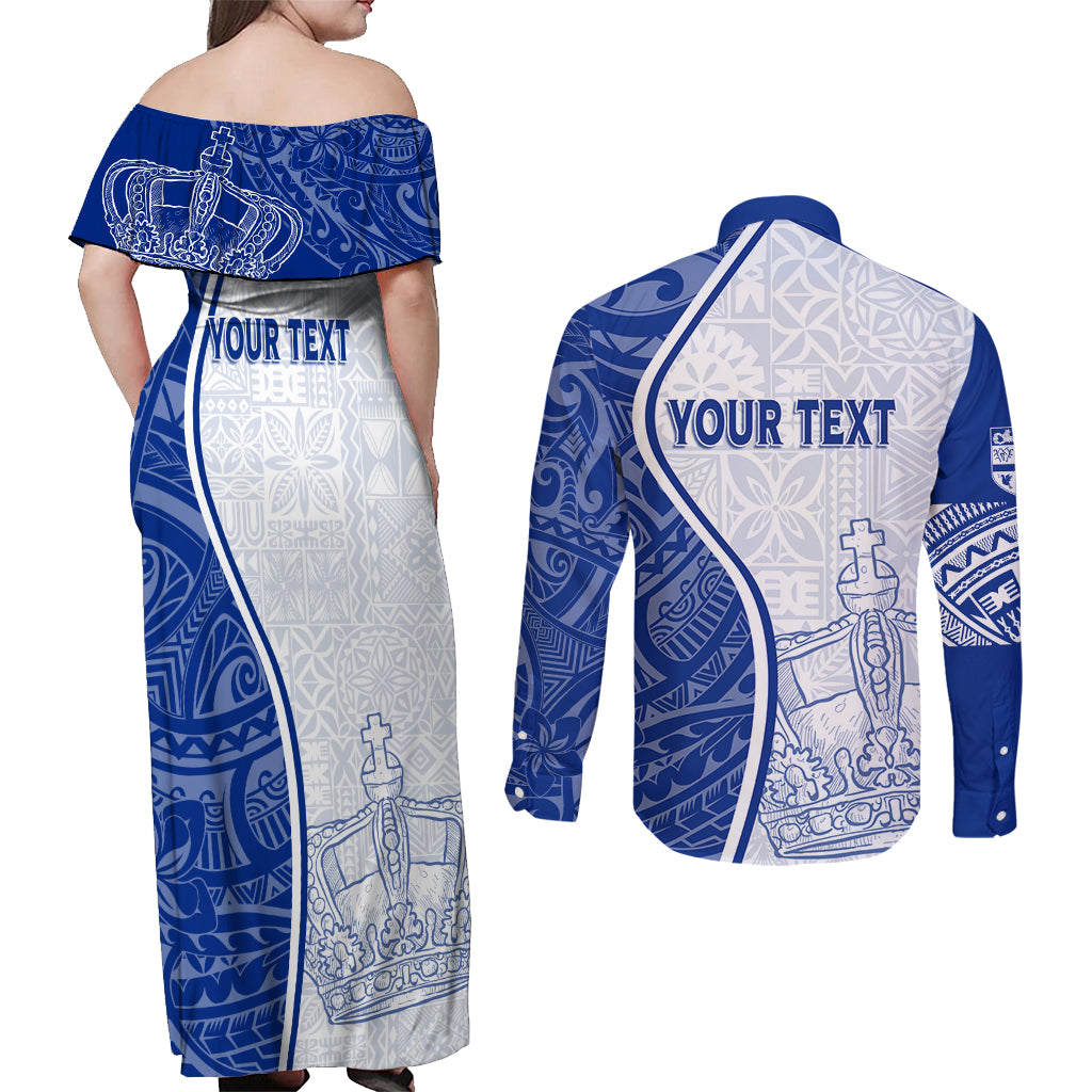 Personalised Queen Victoria School Couples Matching Off Shoulder Maxi Dress and Long Sleeve Button Shirts QVS Old Boys LT7 - Polynesian Pride