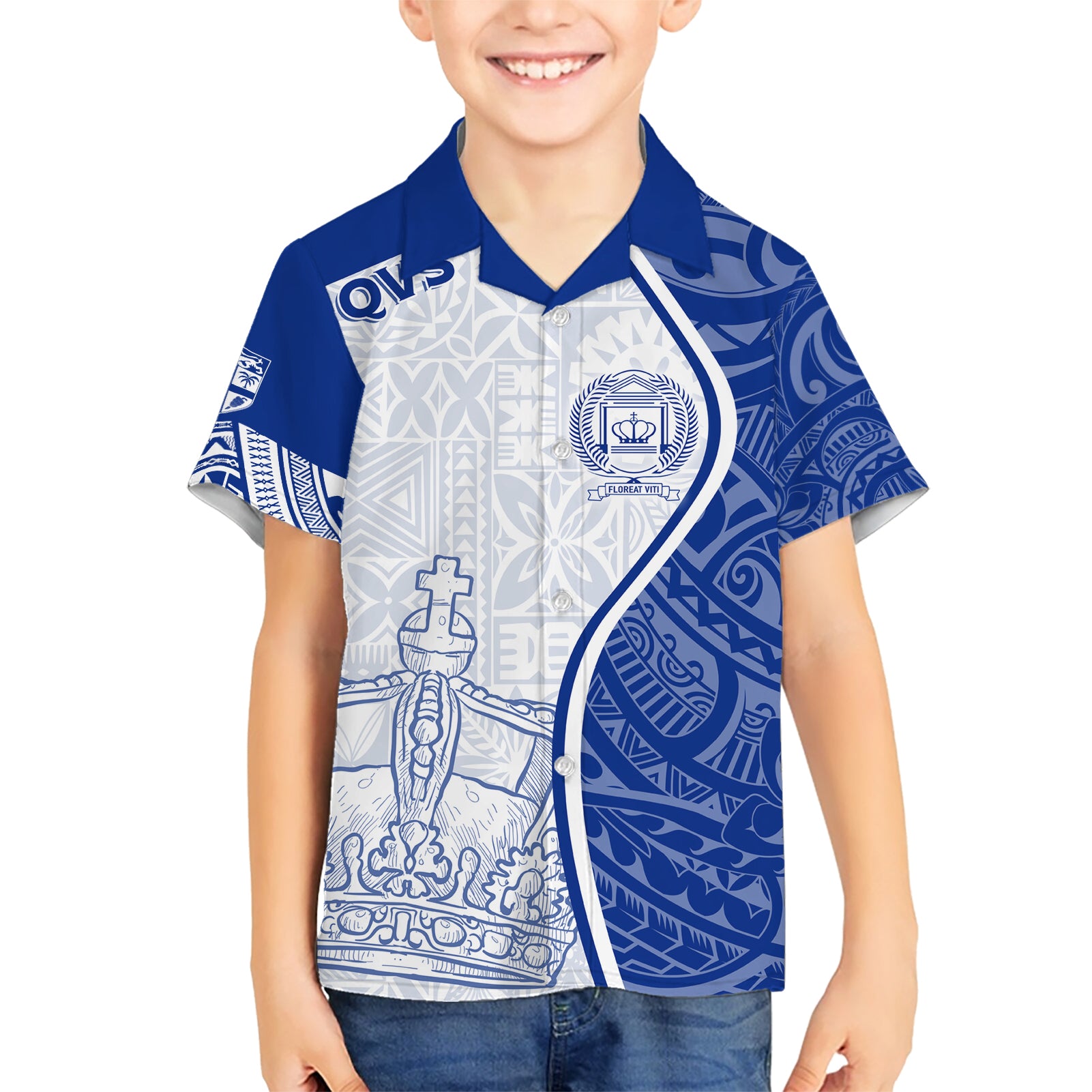 Personalised Queen Victoria School Kid Hawaiian Shirt QVS Old Boys LT7 Kid White - Polynesian Pride