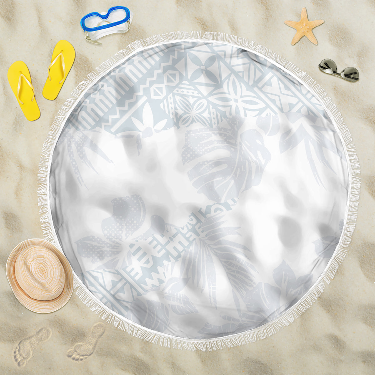 Samoa White Sunday Beach Blanket Hibiscus Special LT7 One Size 150cm White - Wonder Print Shop