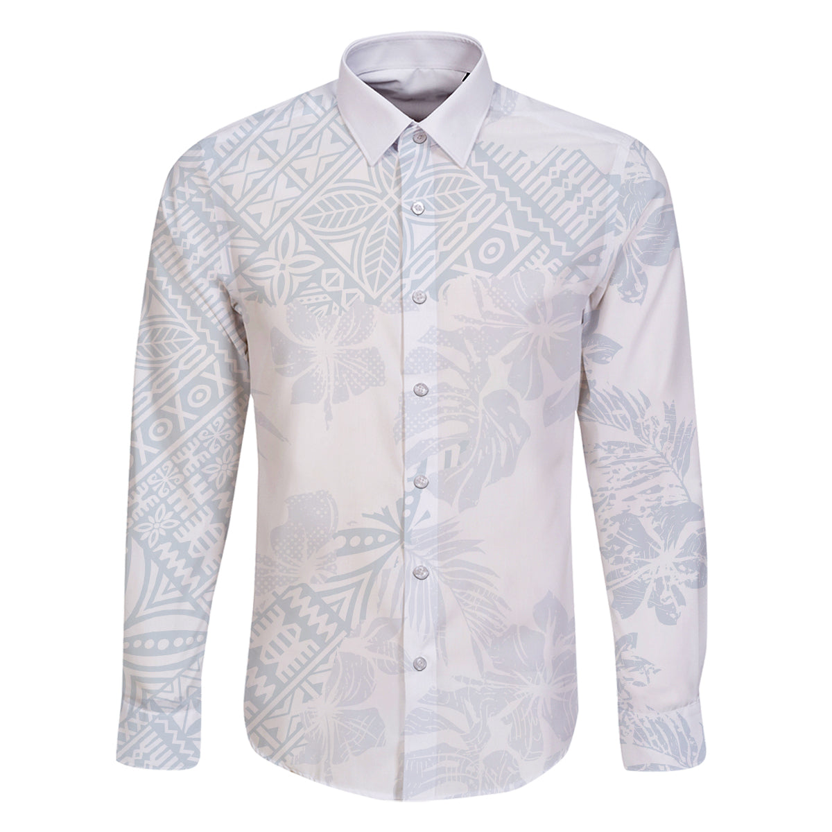 Samoa White Sunday Family Matching Mermaid Dress and Hawaiian Shirt Hibiscus Special LT7 Dad's Shirt - Long Sleeve White - Polynesian Pride