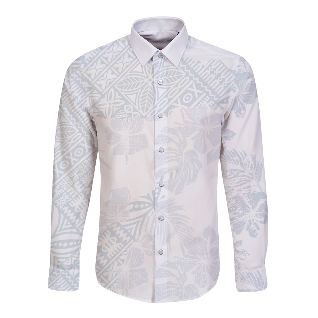 Samoa White Sunday Long Sleeve Button Shirt Hibiscus Special LT7 Unisex White - Polynesian Pride