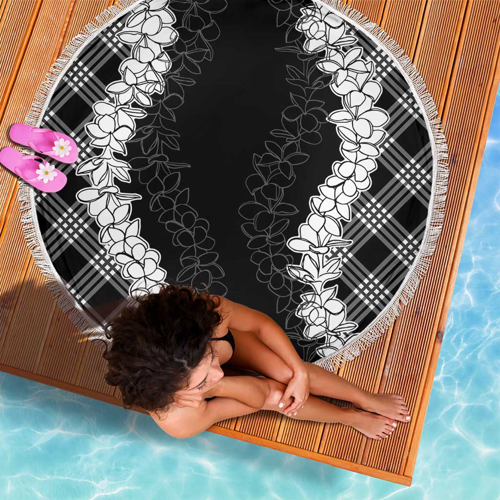 Hawaii Aloha Plumeria Lei Black Palaka Beach Blanket - Polynesian Pride