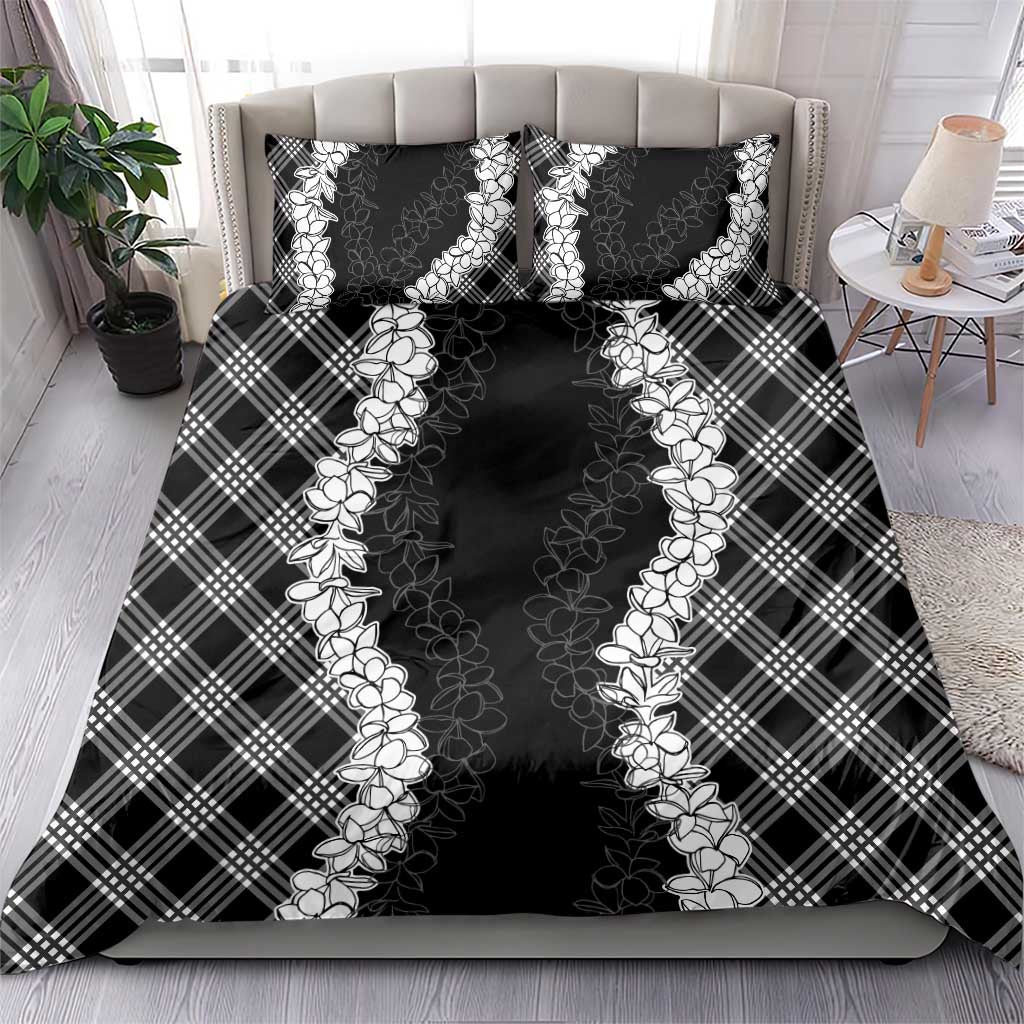 Hawaii Aloha Plumeria Lei Black Palaka Bedding Set - Polynesian Pride