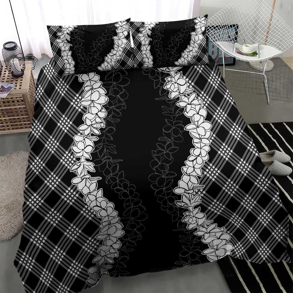 Hawaii Aloha Plumeria Lei Black Palaka Bedding Set - Polynesian Pride