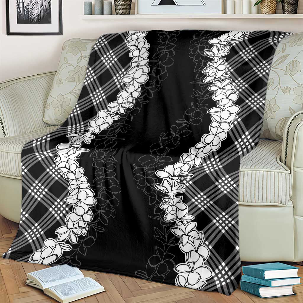 Hawaii Aloha Plumeria Lei Black Palaka Blanket - Polynesian Pride