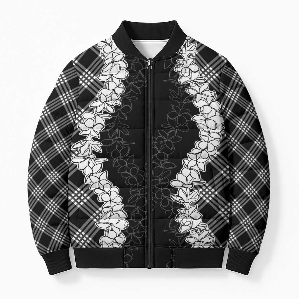 Hawaii Aloha Plumeria Lei Black Palaka Bomber Puffer Jacket LT7 Unisex Black - Polynesian Pride