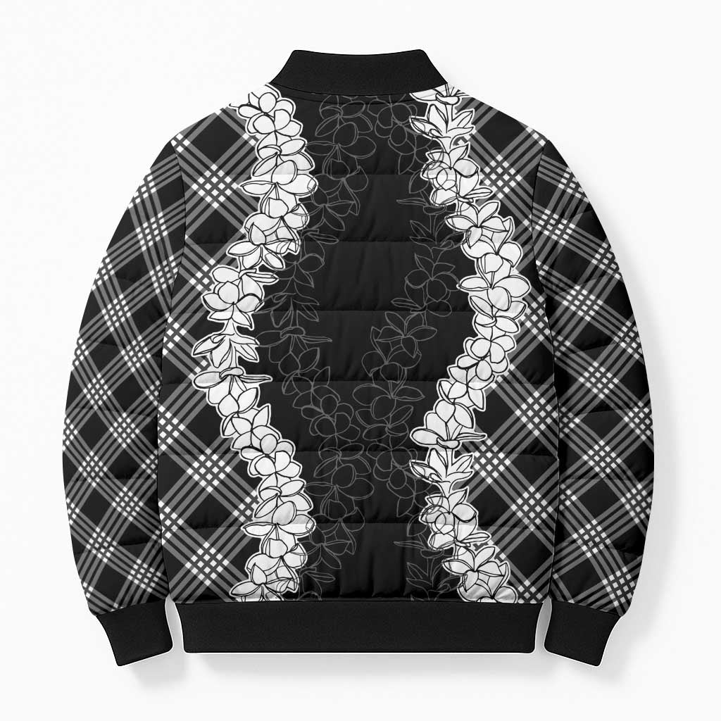 Hawaii Aloha Plumeria Lei Black Palaka Bomber Puffer Jacket LT7 - Polynesian Pride
