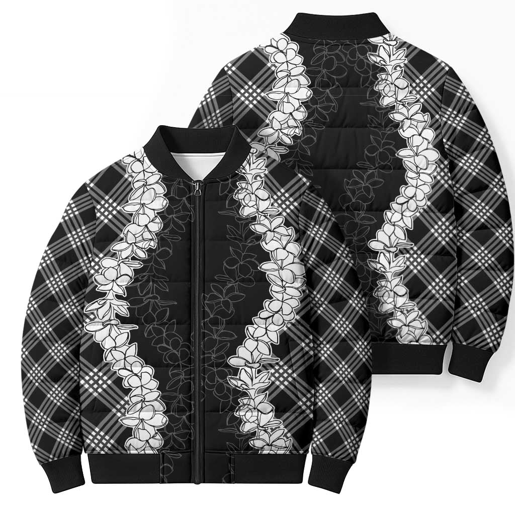 Hawaii Aloha Plumeria Lei Black Palaka Bomber Puffer Jacket LT7 - Polynesian Pride