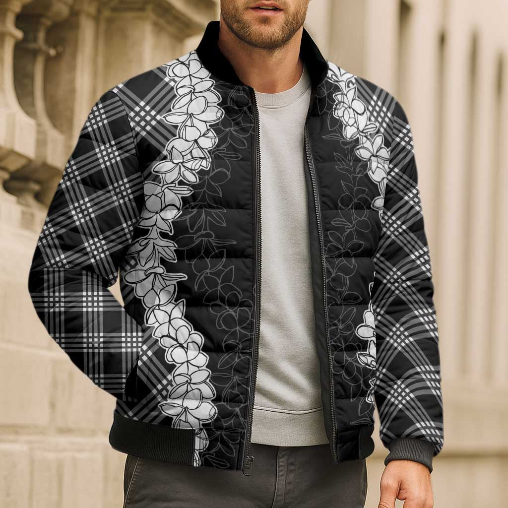Hawaii Aloha Plumeria Lei Black Palaka Bomber Puffer Jacket LT7 - Polynesian Pride