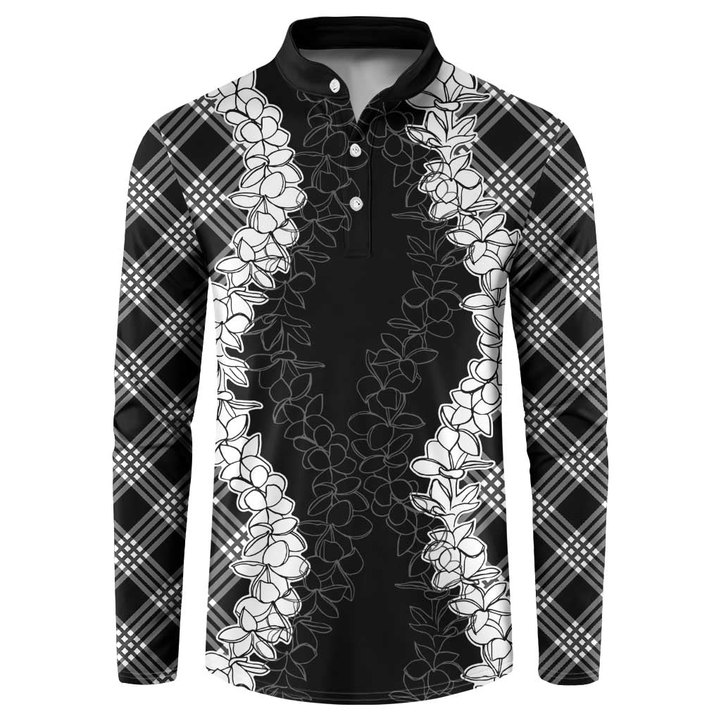 Hawaii Aloha Plumeria Lei Black Palaka Button Sweatshirt LT7 Black - Polynesian Pride