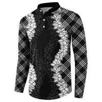 Hawaii Aloha Plumeria Lei Black Palaka Button Sweatshirt LT7 - Polynesian Pride