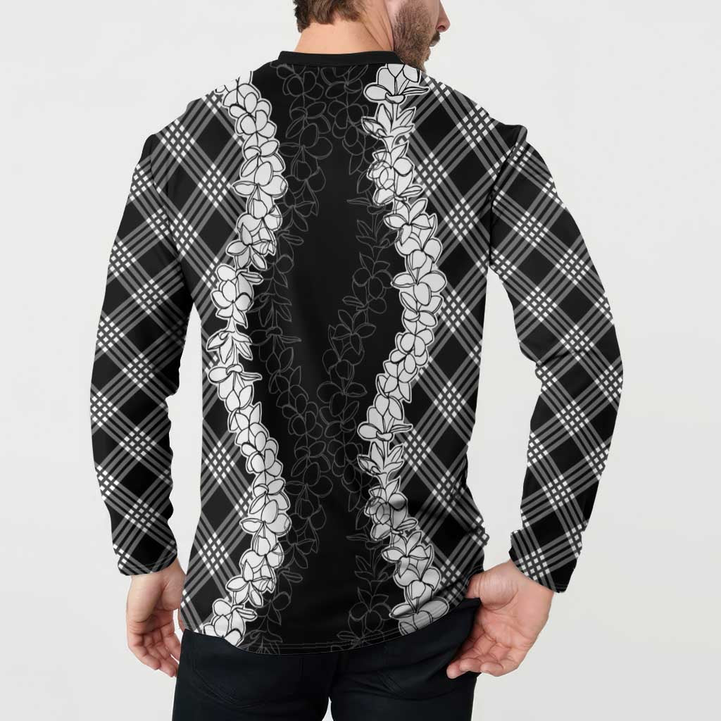 Hawaii Aloha Plumeria Lei Black Palaka Button Sweatshirt LT7 - Polynesian Pride