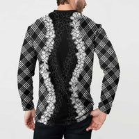 Hawaii Aloha Plumeria Lei Black Palaka Button Sweatshirt LT7 - Polynesian Pride