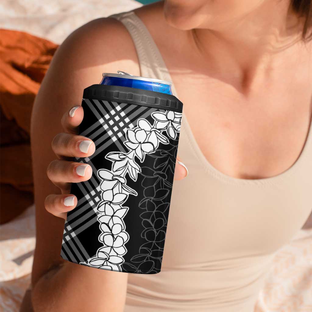 Hawaii Aloha Plumeria Lei Black Palaka 4 in 1 Can Cooler Tumbler - Polynesian Pride