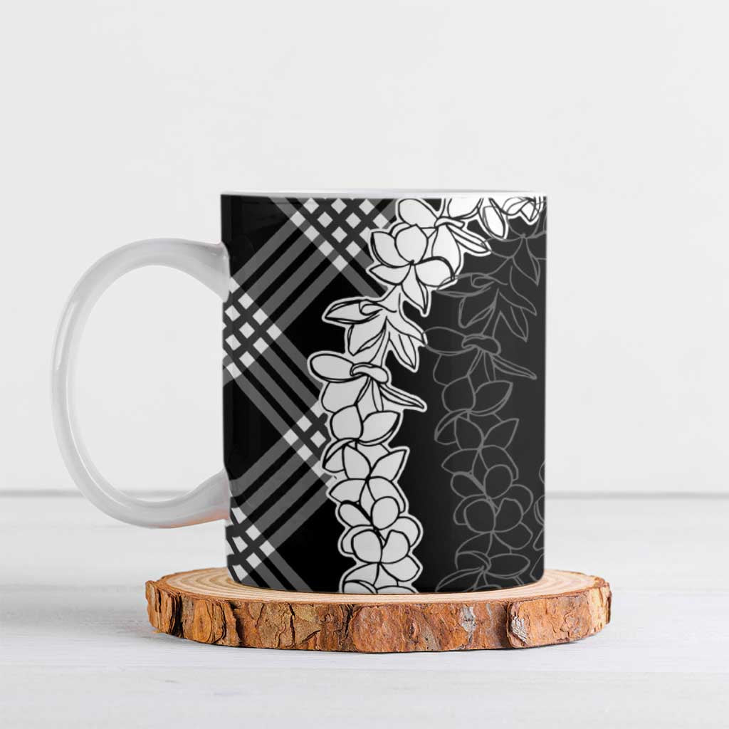 Hawaii Aloha Plumeria Lei Black Palaka Ceramic Mug - Polynesian Pride