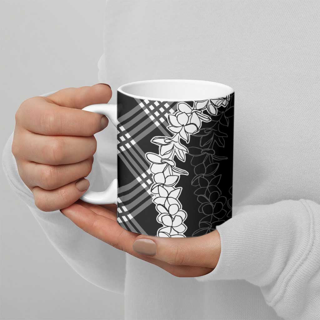 Hawaii Aloha Plumeria Lei Black Palaka Ceramic Mug - Polynesian Pride