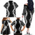 Hawaii Aloha Plumeria Lei Black Palaka Family Matching Off The Shoulder Long Sleeve Dress and Hawaiian Shirt - Polynesian Pride