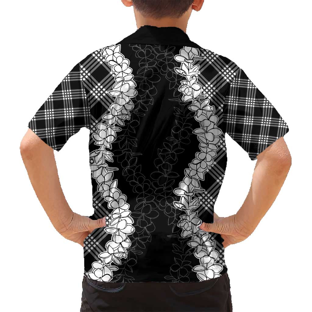 Hawaii Aloha Plumeria Lei Black Palaka Family Matching Off Shoulder Maxi Dress and Hawaiian Shirt - Polynesian Pride