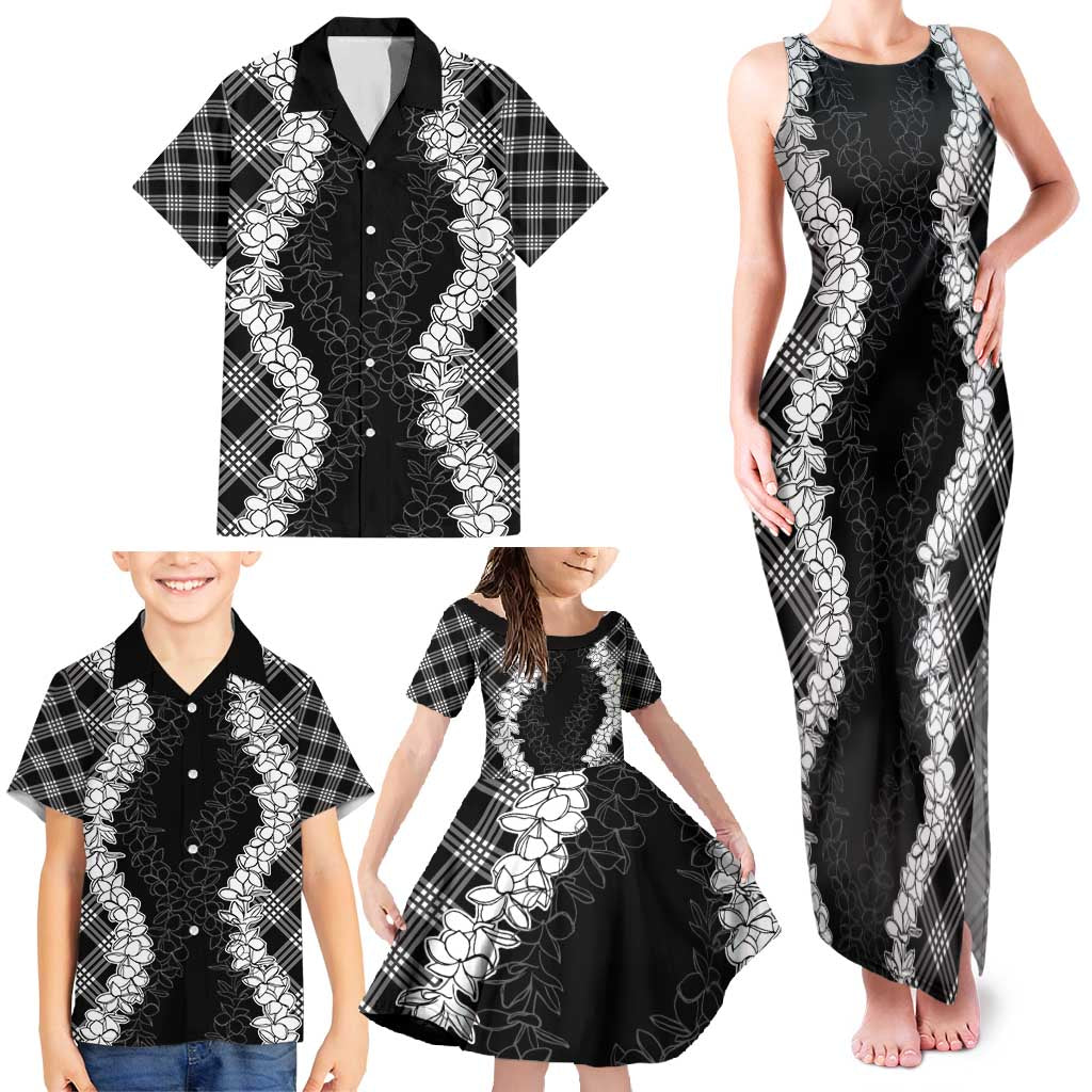 Hawaii Aloha Plumeria Lei Black Palaka Family Matching Tank Maxi Dress and Hawaiian Shirt - Polynesian Pride