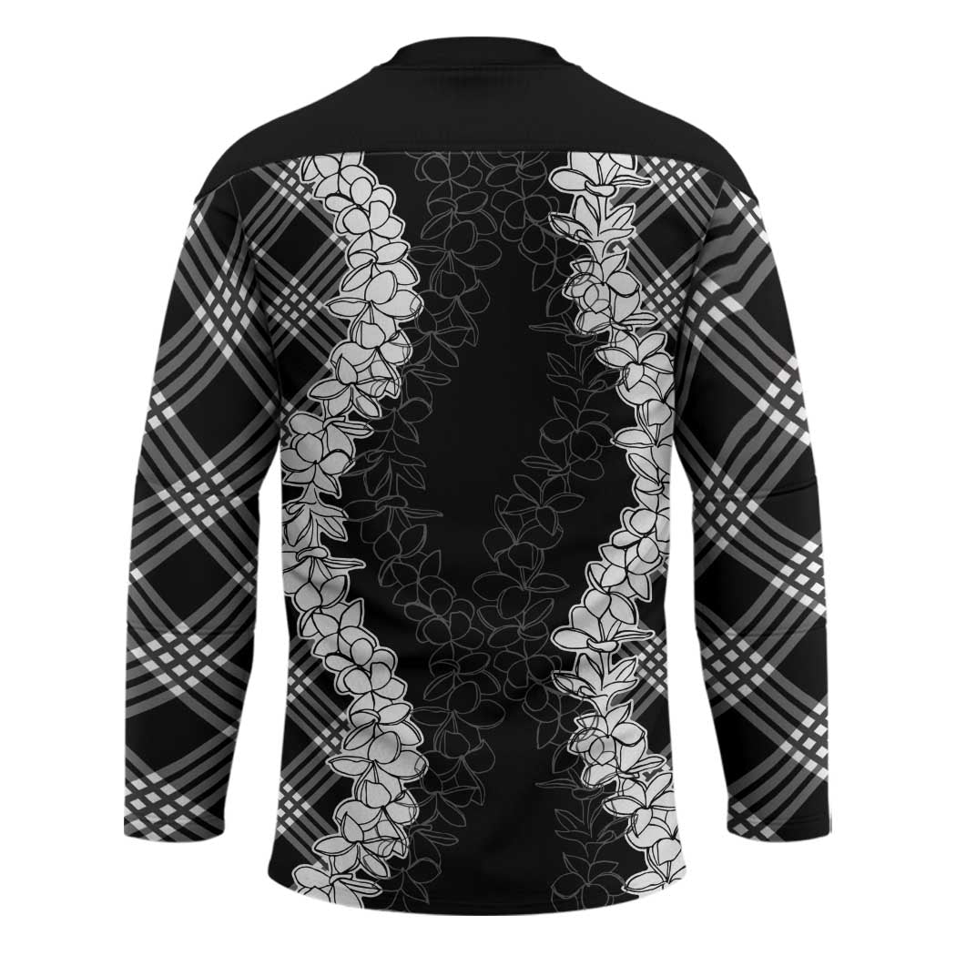 Hawaii Aloha Plumeria Lei Black Palaka Hockey Jersey LT7 - Polynesian Pride
