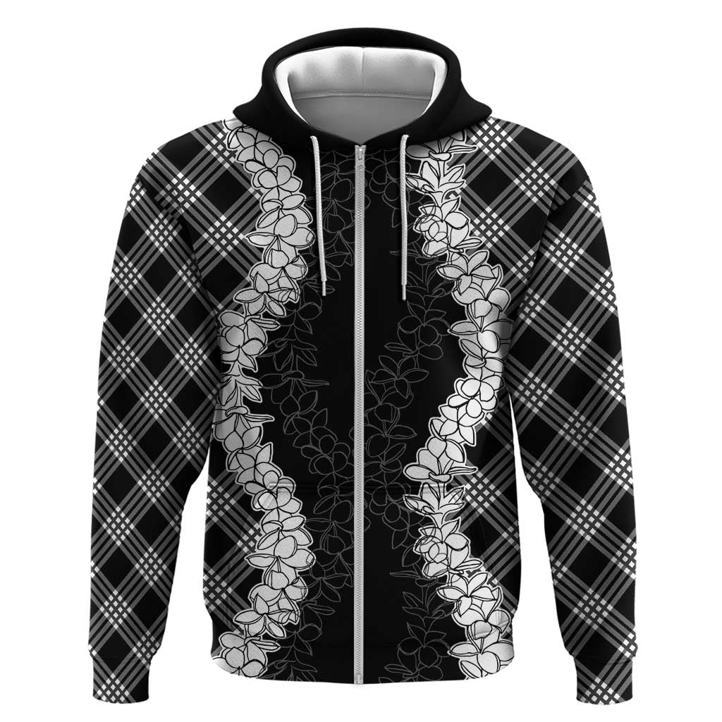 Hawaii Aloha Plumeria Lei Black Palaka Hoodie - Polynesian Pride