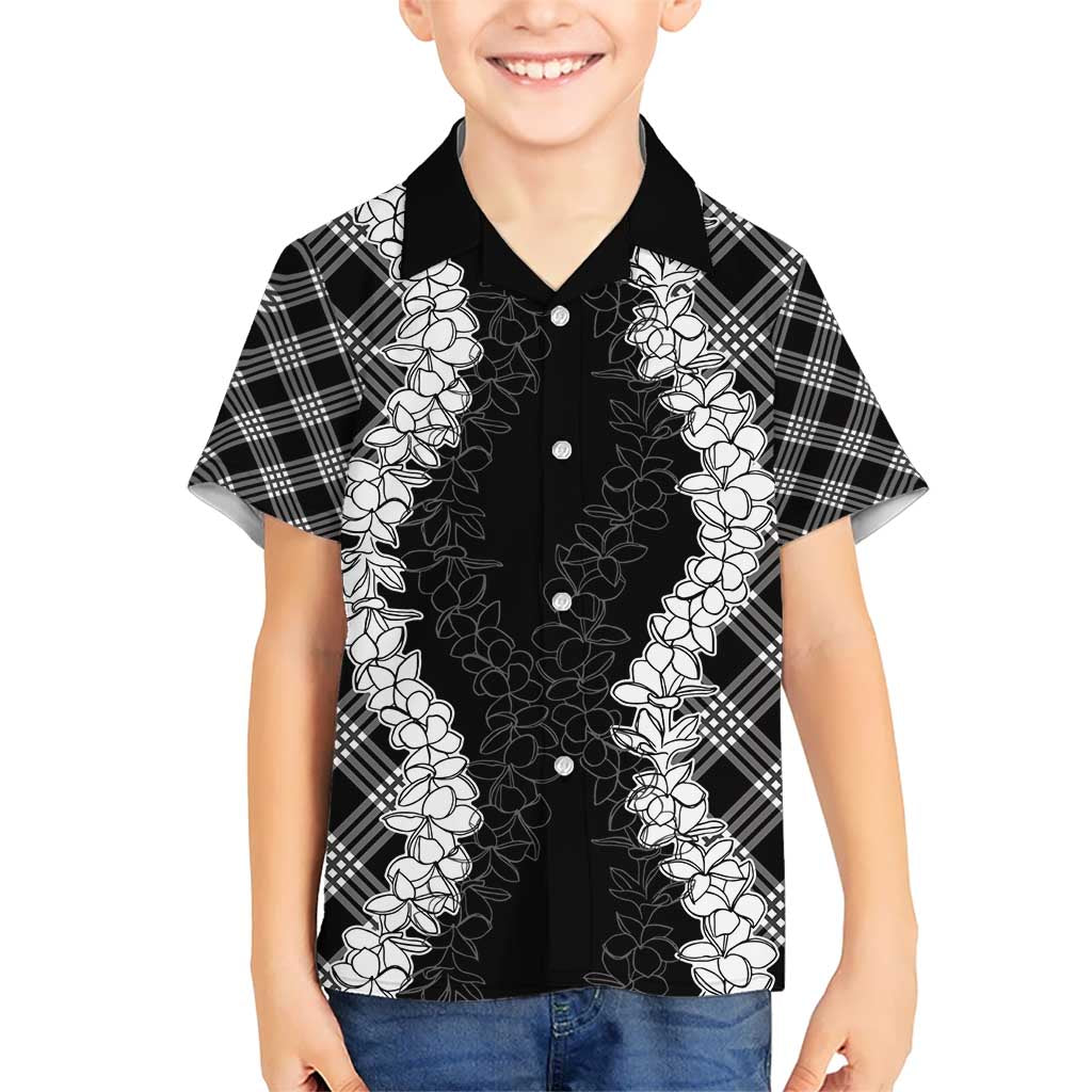 Hawaii Aloha Plumeria Lei Black Palaka Kid Hawaiian Shirt LT7 Kid Black - Polynesian Pride