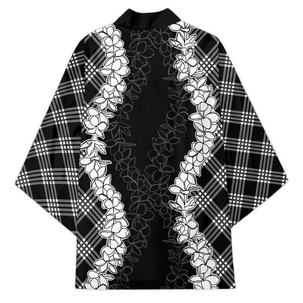 Hawaii Aloha Plumeria Lei Black Palaka Kimono - Polynesian Pride
