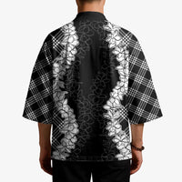 Hawaii Aloha Plumeria Lei Black Palaka Kimono - Polynesian Pride