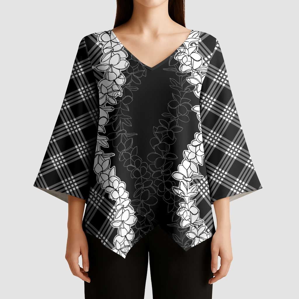 Hawaii Aloha Plumeria Lei Black Palaka Kimono Sleeve Blouse - Polynesian Pride