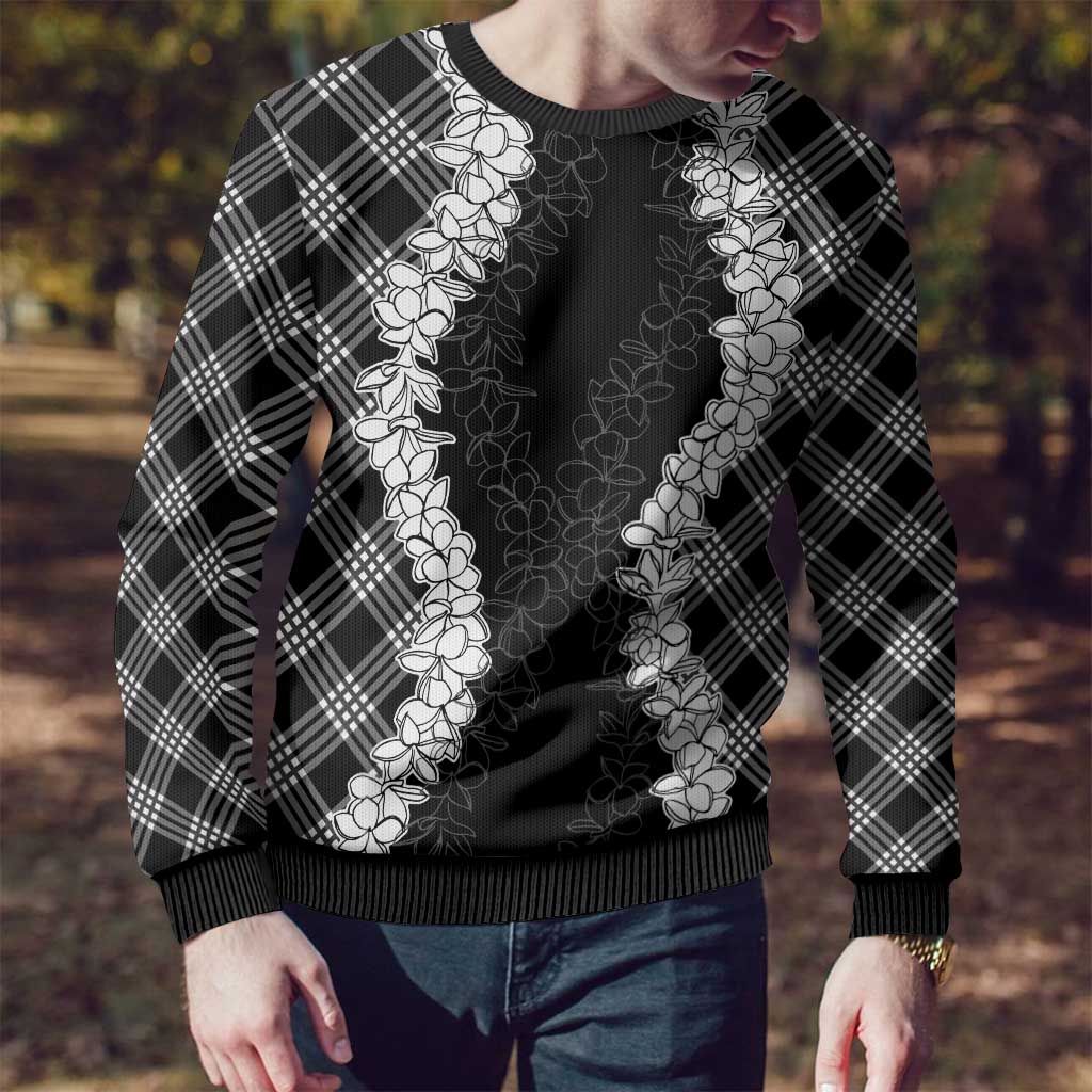 Hawaii Aloha Plumeria Lei Black Palaka Ugly Christmas Sweater - Polynesian Pride