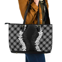 Hawaii Aloha Plumeria Lei Black Palaka Leather Tote Bag - Polynesian Pride