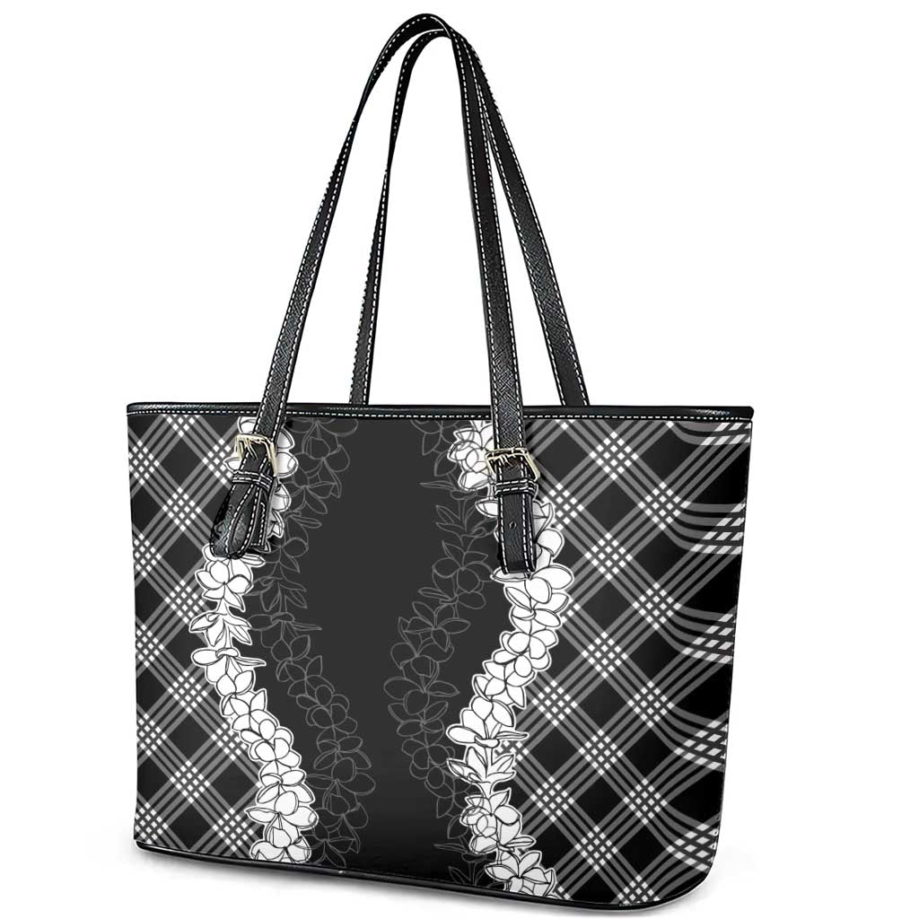 Hawaii Aloha Plumeria Lei Black Palaka Leather Tote Bag - Polynesian Pride