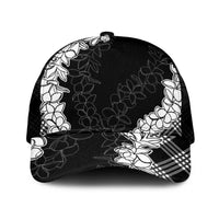 Hawaii Aloha Plumeria Lei Black Palaka Mesh Trucker Cap - Polynesian Pride