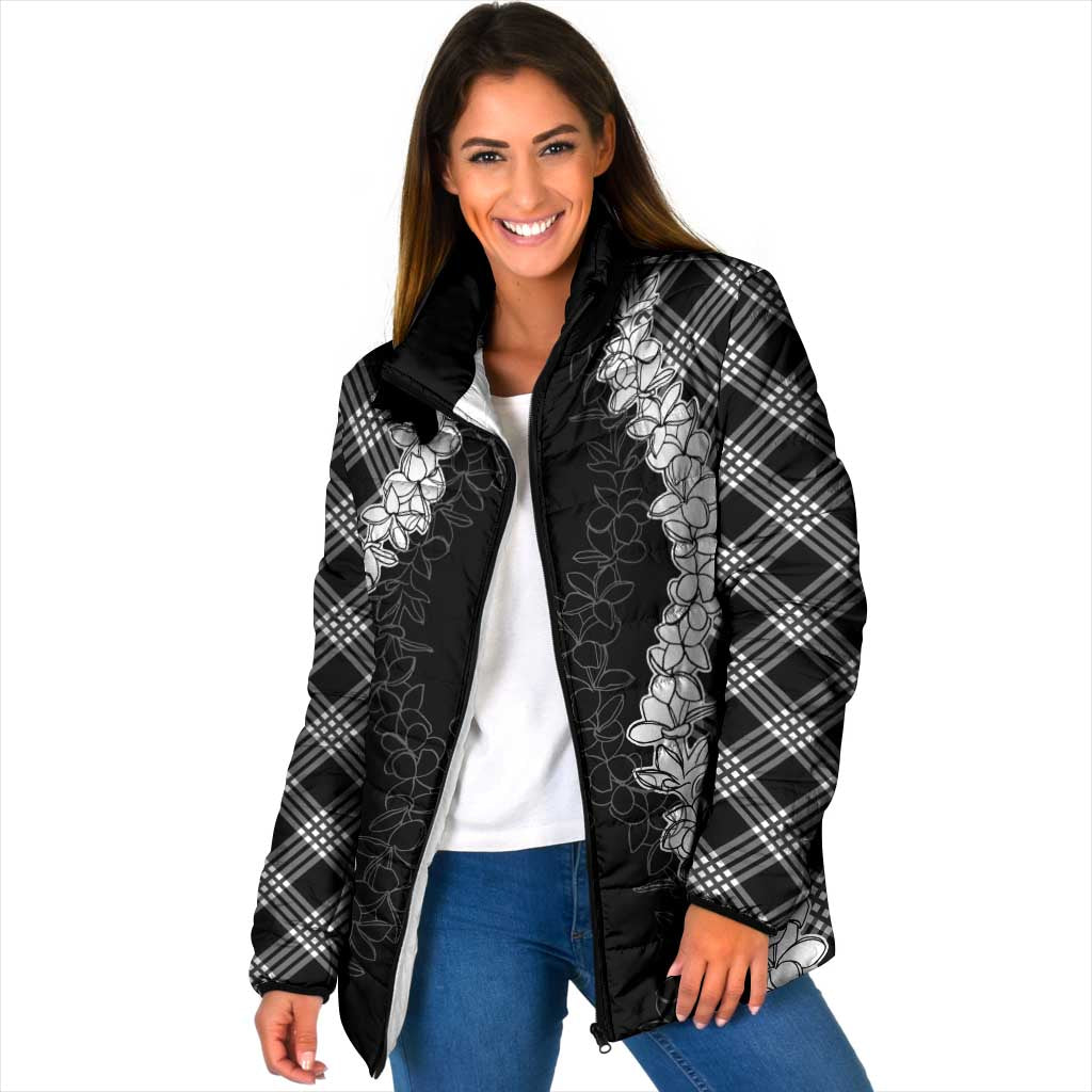 Hawaii Aloha Plumeria Lei Black Palaka Padded Jacket LT7 Women Black - Polynesian Pride