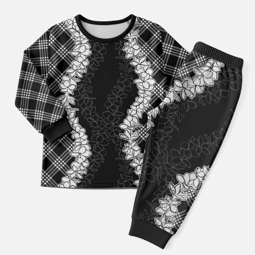 Hawaii Aloha Plumeria Lei Black Palaka Christmas Pajama Set - Polynesian Pride