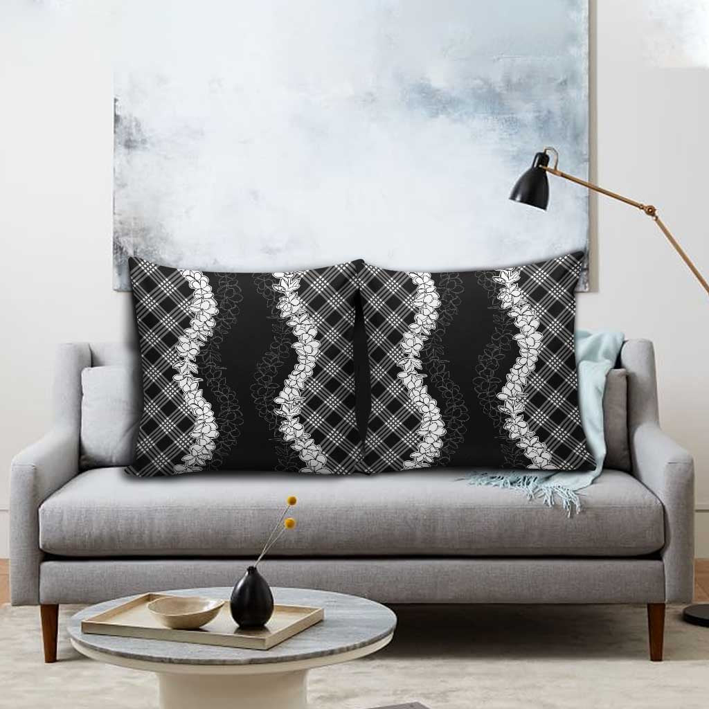 Hawaii Aloha Plumeria Lei Black Palaka Pillow Cover - Polynesian Pride