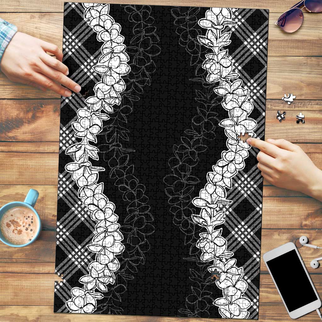 Hawaii Aloha Plumeria Lei Black Palaka Puzzle LT7 Black - Polynesian Pride