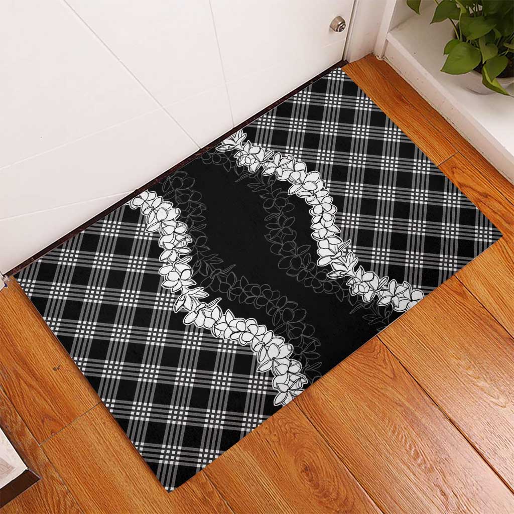 Hawaii Aloha Plumeria Lei Black Palaka Rubber Doormat LT7 - Polynesian Pride