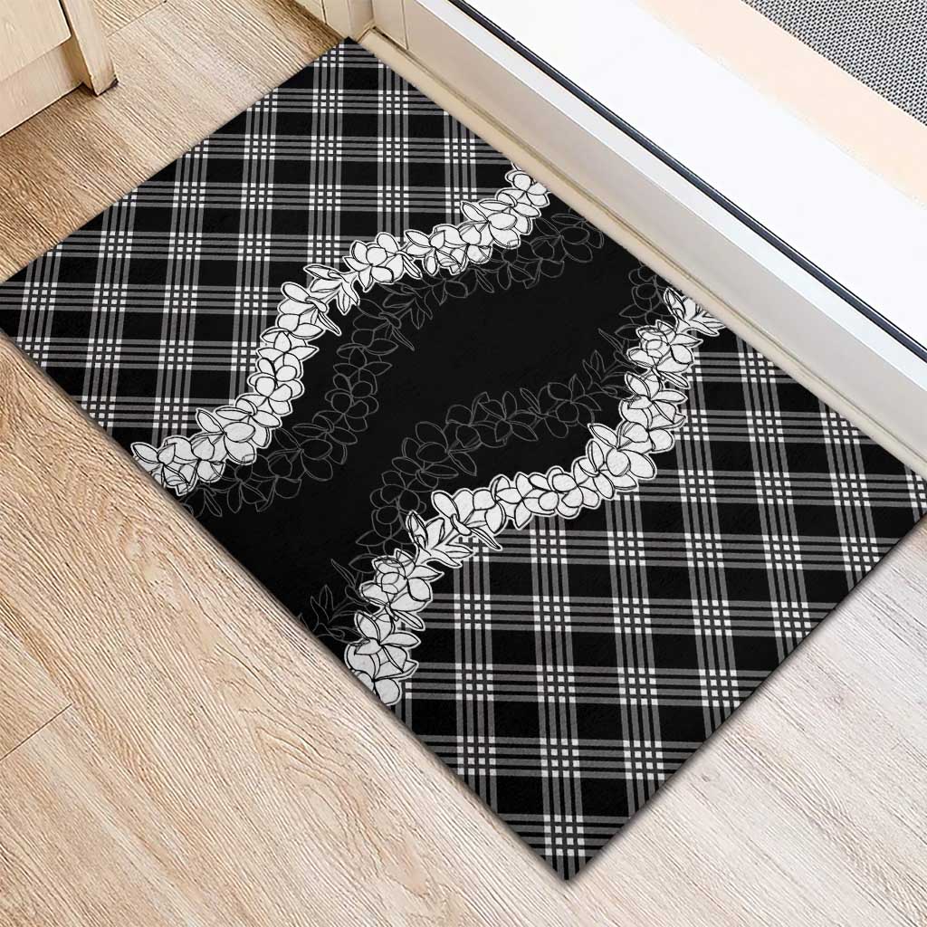 Hawaii Aloha Plumeria Lei Black Palaka Rubber Doormat LT7 - Polynesian Pride