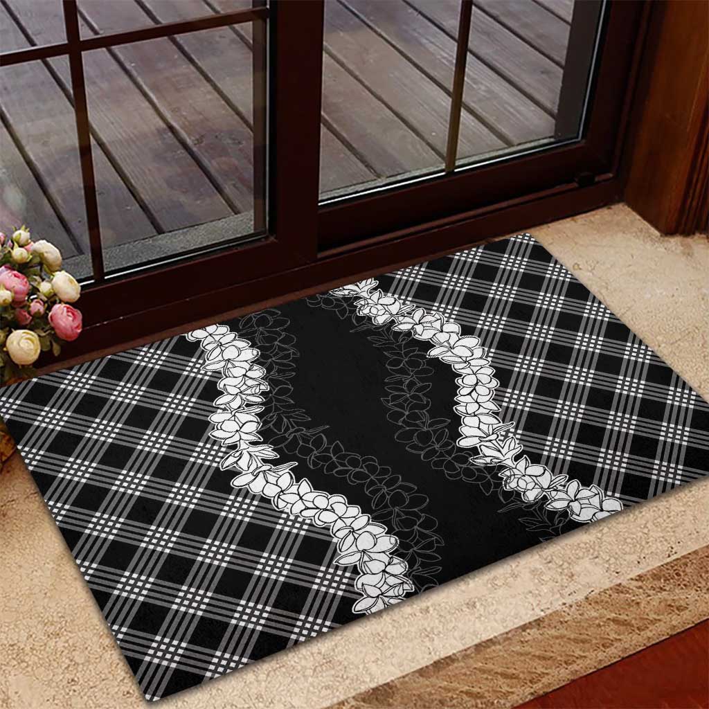 Hawaii Aloha Plumeria Lei Black Palaka Rubber Doormat LT7 - Polynesian Pride