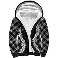 Hawaii Aloha Plumeria Lei Black Palaka Sherpa Hoodie - Polynesian Pride