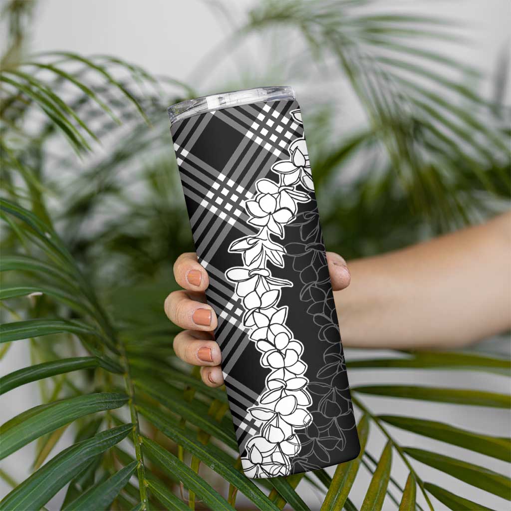 Hawaii Aloha Plumeria Lei Black Palaka Skinny Tumbler - Polynesian Pride