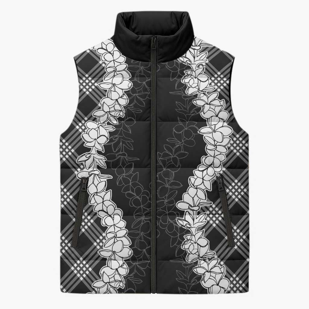 Hawaii Aloha Plumeria Lei Black Palaka Sleeveless Puffer Jacket LT7 Unisex Black - Polynesian Pride